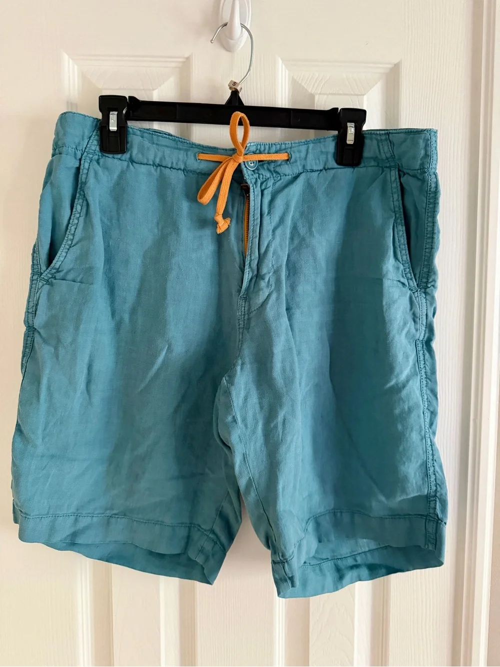 Lucky Brand Men’s Teal Linen Casual Shorts with Orange Drawstring Size 34